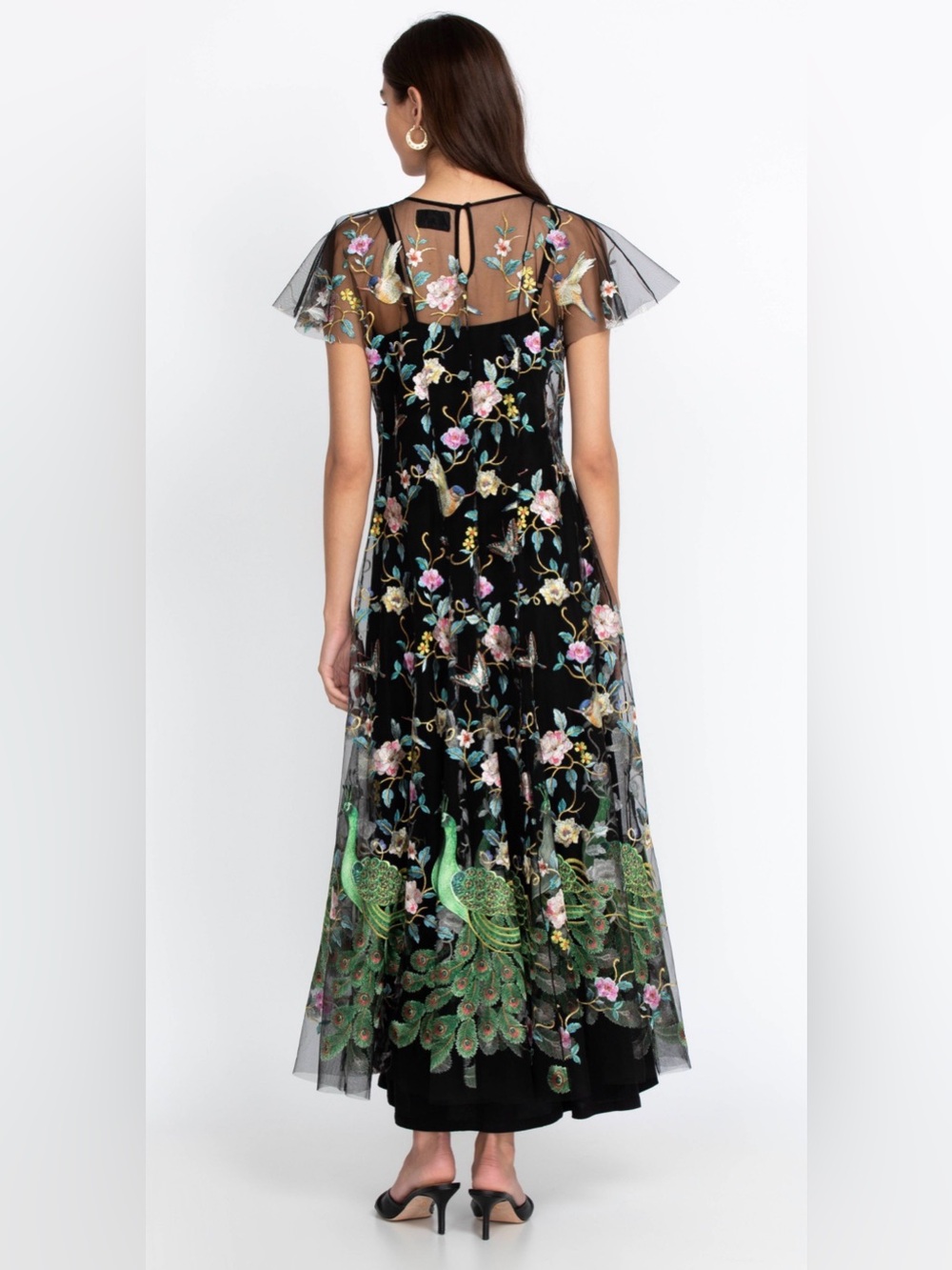 $575 Retail Johnny Was SOLD OUT Peacock Mesh Dress Size S - Picture 2 of 2